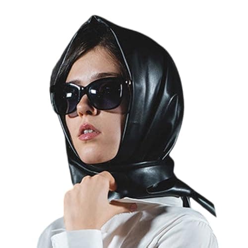 Leather Triangle Scarf Black Bandana Kerchief for Travel, Black — view 6