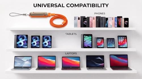 240W USB C to USB C Fast Charging Cable, 3-in-1 Detachable Braided Cord with USB C Converter & Foldable Phone Stand, Compatible with iPhone 16/15, Samsung Galaxy & USB-C Devices (Orange) — view 6