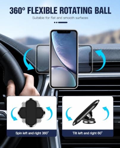 ONYXX Electronics Magnetic Car Phone Holder, Dashboard Phone Mount with 360° Rotation, Strong Magnetic Car Mount, Universal Phone Holder Compatible with iPhone, Samsung & Most Smartphones — view 3
