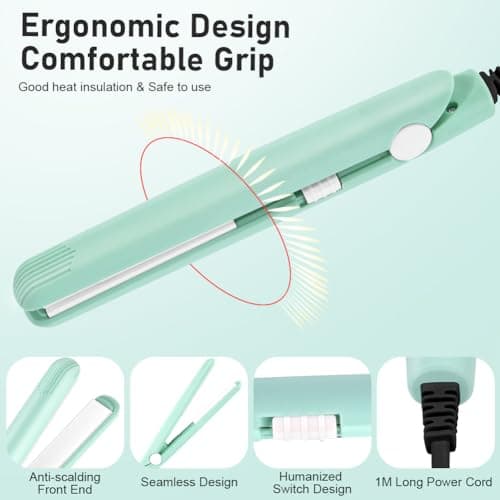 LOPHE Mini Ceramic Plate Hair Straightener, 10s Fast Heating Flat Irons Curling Iron Hair Portable Travel Curling Wand Upgraded Dual-use Hair Curler for Short and All-Hair Types (Green) — view 4