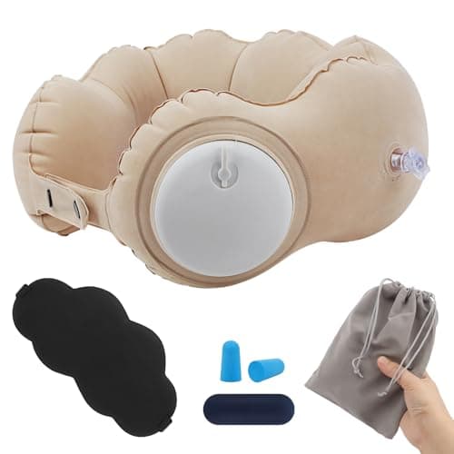 AYSYR Inflatable Travel Neck Pillow with Eye Mask and Earplugs for Airplane