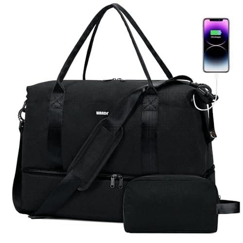 WANDF Cabin Bag 45x36x20 for Easyjet Airlines Underseat Travel Bag with with USB Charging Port, Wet Pocket & Shoes Compartment Carry on Hand Luggage Weekend Bag for Women and Men (Black)