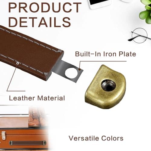 2 Pcs Leather Handles for Drawers, Cabinet Pulls, Vintage Leather Trunk Pulls, Leather Drawer Handles with Mounting Screws, Leather Strap Handles for Luggage, Suitcase, Cabinets (Dark Brown) — view 3