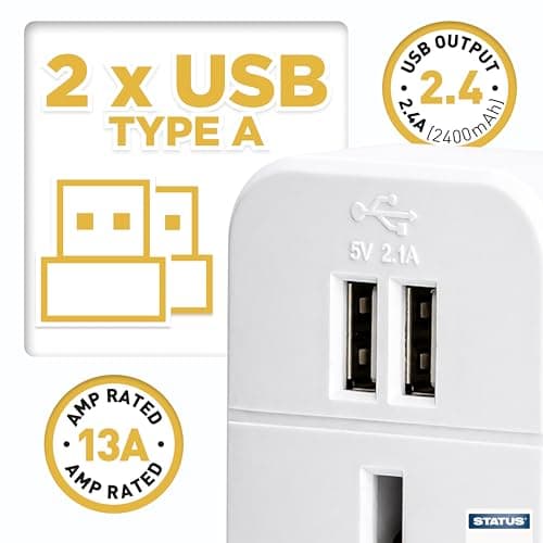 STATUS UK to EU European Plug with USB Port Adapter, White — view 5
