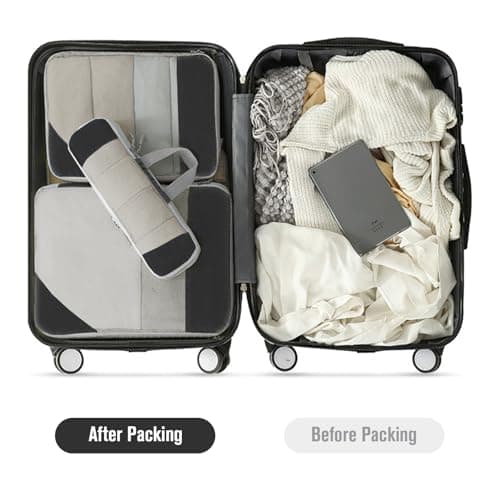 WOOMADA Compression Packing Cubes for Suitcases Travel Essentials 6 Set Rectangle Mesh Expandable Travel Bags Organizer for Luggage(Charcoal) — view 5