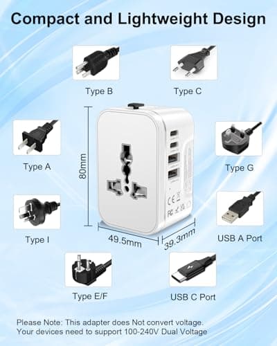 Universal Travel Adapter Worldwide with 2 USB C and 2 USB A Ports, International Travel Plug Adapter Worldwide USB Travel Adaptor All in One Universal Charger Power Adapter for European EU US UK AUS — view 3