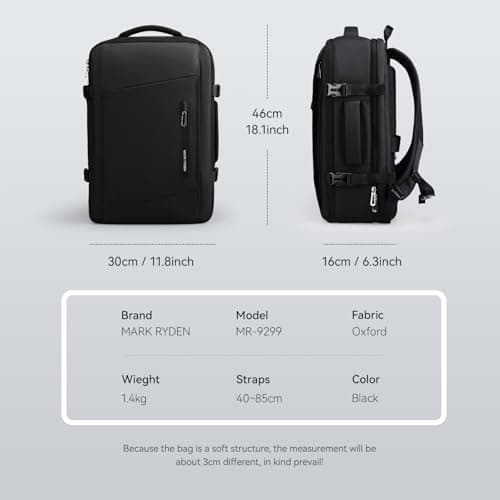 MARK RYDEN 38L Air Extraction Compression Travel Backpack, Waterproof Carry On Bag with YKK Zipper Breathable Padded Design — view 2
