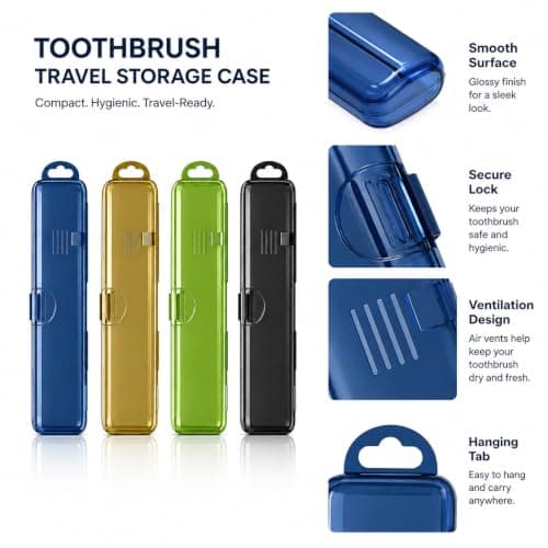 GYTFOG 4 Pack Toothbrush Travel Holder, Toothbrush Travel Case, Portable Travel Toothbrush Holder, Toothbrush Cover for Fitness Daily Use, Blue Black Green Brown — view 3