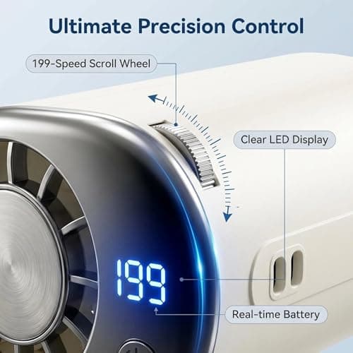 BRTNUP Car Clip on Air Conditioner Fan, Portable Clip on Fan with LED Display, 199 Speeds 360° Rotation Rechargeable Personal Cooling Fan for Car Office Home Desk Pram Travel (White) — view 6