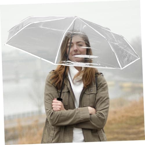 Gatuida Automatic Folding Clear Windproof Umbrella with Wooden Handle Compact Lightweight Travel Parasol for Men and Women Portable Small Folding Rain Protection for Outdoor Use — view 5