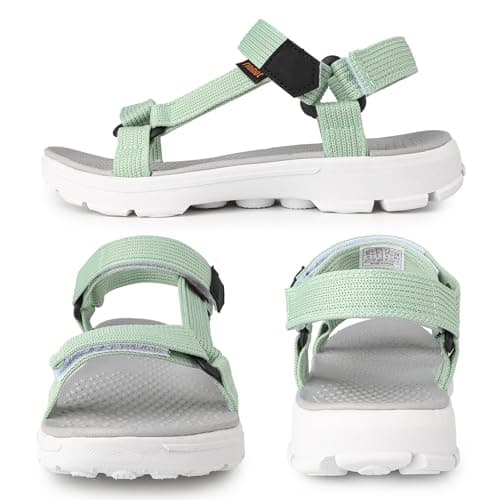 riemot Women's Sports and Outdoor Sandals, Comfortable Summer Sandal with Adjustable Straps, Open-Toe Slip-On Flats, Lightweight Casual Beach Shoes for Walking, Hiking, Trekking, Green, UK 6 — view 2