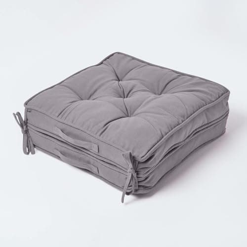 HOMESCAPES Grey Travel Booster Cushion Large Firm 50cm Square Seat Pad and Backrest Luxury Thick Soft Charcoal Grey Cotton Supportive Car Cushion For The Elderly, Post-Operative and Lumbar Support — view 2
