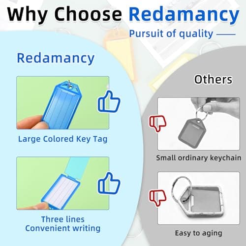 Redamancy 20 Pack Key Tags with Labels, Plastic Write On Key Fobs in 8 Colours with Protective Window, Keyring Tags for Office Home and Travel Organisation — view 6