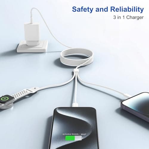 3 in 2 Multi Charger Cable for Apple Watch, iWatch Charger Travel Essentials Multi Fast Charging Cable for Apple Watch Series Ultra/11/10/9/8/7/6/5/4/3/2 & iPhone 17/16/AirPods, Samsung Galaxy S25/S24 — view 4
