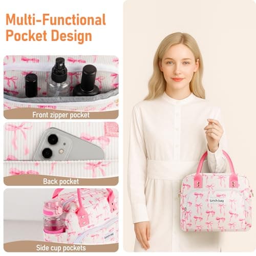 TXBOBECO Insulated Lunch Bags for Women, 11.5L Corduroy Cool Bag Large Lunch Box Bag, Adults Girls Packed Lunch Box Tote Bags with Shoulder Strap, Soft Cooler Picnic Bagsfor Work School Picnics — view 4