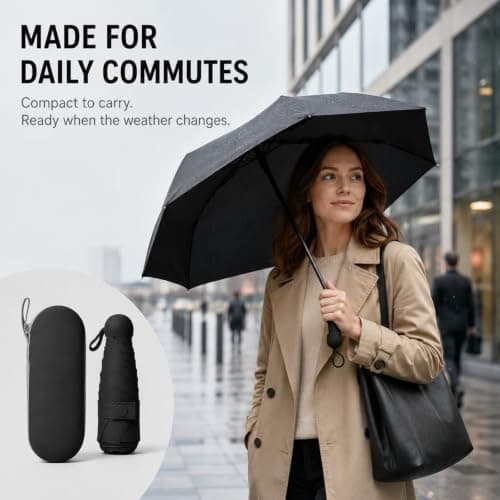 WHJYCC Compact Folding Umbrella - Black Travel Umbrella with Storage Case — view 6