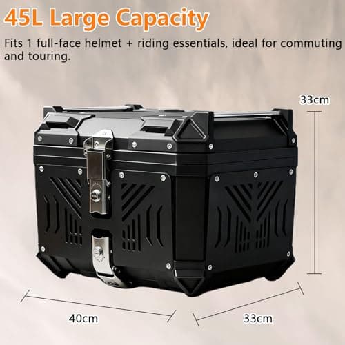 45L Motorcycle Top Case with Lock&Keys, Aluminium Alloy Motorcycle Tail Box — view 2