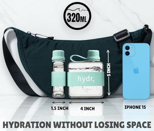 hydr™ v2 Flat Water Bottle For Handbag & Flexible Cleaning Brush | 320ml Tritan BPA Free Slim Travel Water Bottle, small water bottle for handbag — view 2