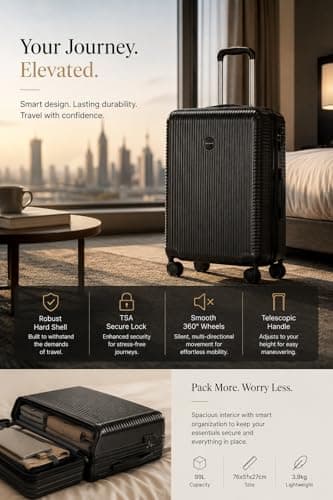 Larkbury Hard Shell Expandable Suitcase, Lightweight PC+ABS Travel Luggage with TSA Lock, Double Spinner Wheels & High Capacity Storage (Black, 28" in) — view 4