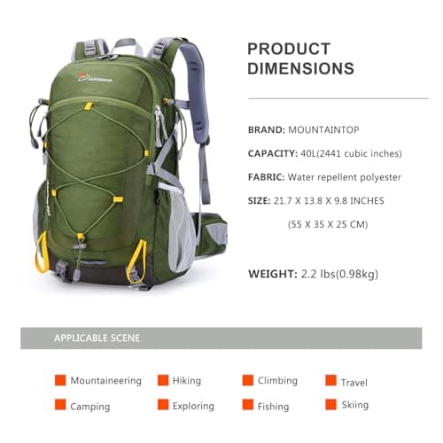 MOUNTAINTOP 40L Hiking Backpack Water Resistant Trekking Rucksack Unisex — view 3