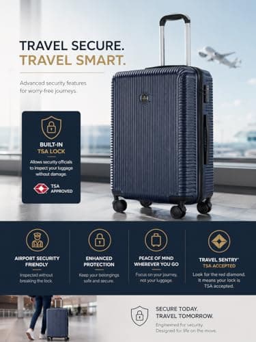 Larkbury Hard Shell Expandable Suitcase, Lightweight PC+ABS Travel Luggage with TSA Lock, Double Spinner Wheels & High Capacity Storage (Navy Blue, 24" Inch) — view 3
