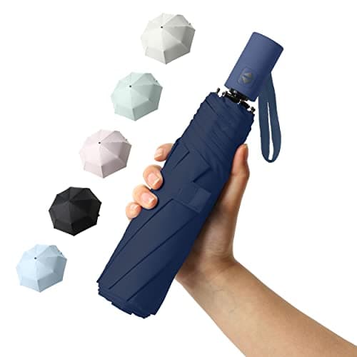 BAODINI Small UV Protection Travel Umbrella Compact for Rain and Sun UPF 50+ Windproof Portable 42 inch Umbrella for Women and Men Navy Blue