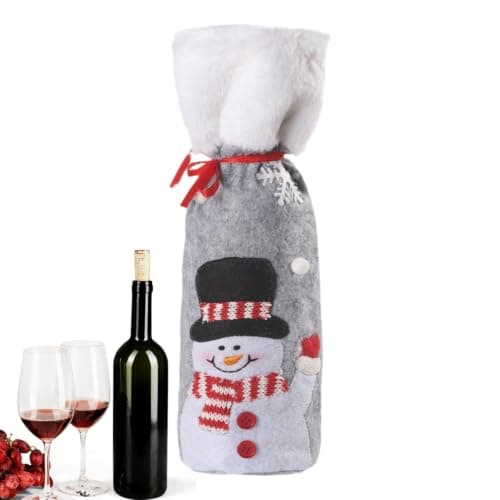 Quzente Christmas Fabric Wine Bags Reusable Drawstring Holiday Decoration