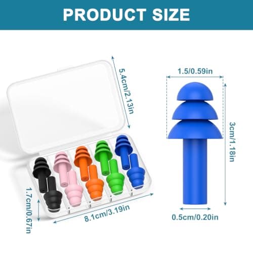 5 Pairs Earplugs for Sleeping Noise Cancelling, Reusable Ear Plugs– Super Soft, Silicone Ear Plug, for Sleeping, Swimming, Snoring, Concerts, Work, Noisy Places Multi-Colour — view 2