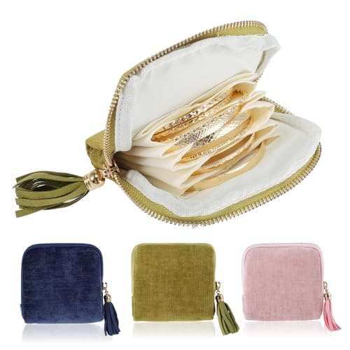 VOCOSTE Travel Jewelry Case, Portable Jewelry Organizer with 6 Independent Layers, Small Pouch Bag for Necklace Bracelet Rings Earring Storage, Women Gift Idea, Green