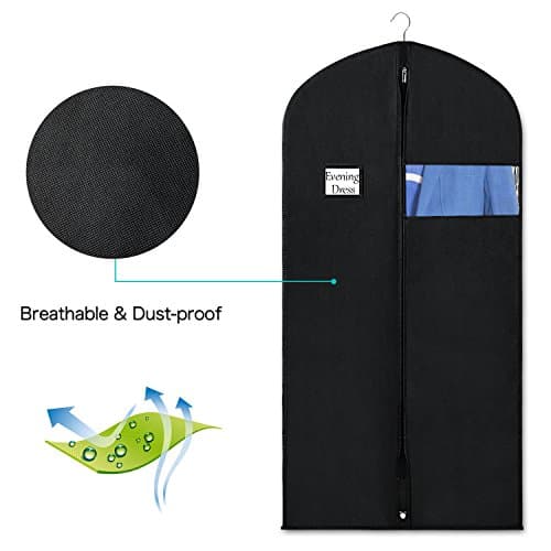 Syeeiex Dress Bag Garment Bag Suit Bags 60Inch Clothes Covers with Transparent Window Non-Woven Coat Bags for Wardrobe and Travel Dustproof, 4 Pack — view 6