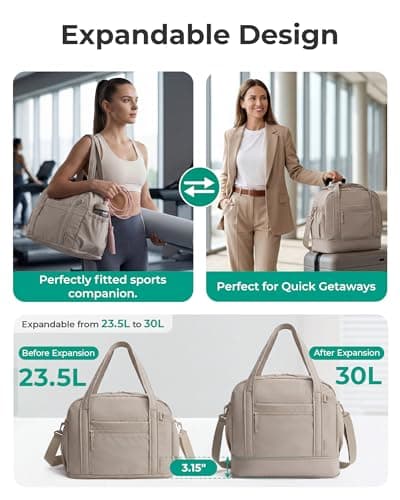 BAGSMART Gym Bag Women, 24L Weekend Bags Duffel with Toiletry Bag, Brown — view 2