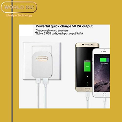WorldBiz - 2 Port Foldable Dual USB Wall Charger | 2.1A Mains Plug for iPhone Xs/XS Max/XR/X/8/7/6/Plus, iPad Pro/Air 2/Mini 4, and More — view 5
