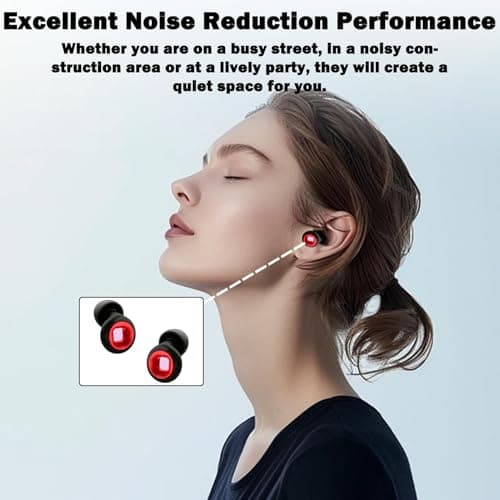 Noise Reduction Earplugs 33db, 2 Pcs Motorcycle Ear Plugs, Wind Noise Motorbike Earplugs for Sleeping,Concerts,Motorcycle,Focus Work & Travel – Includes 3 Sizes for All Ears (Black and Red) — view 5