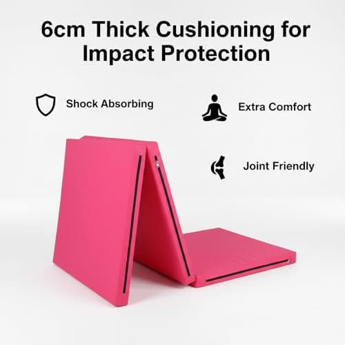 Exercise Mat – Tri-Fold PU Leather Yoga, Pilates & Gymnastics Mat, 6cm Thick Cushioned, Non-Slip, Foldable Home Gym Fitness Mat for Kids, Adults & Family Workouts (Pink) — view 4