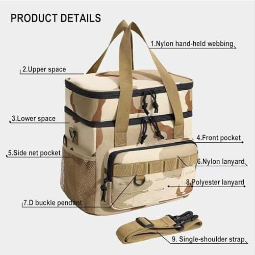 Portable Large Insulated Lunch Box, Heavy Duty Lunch Cooler Bag Double Durable Leakproof lunch Pail for Men Women Adults Work Shift Outdoor Picnic Beach Camping Road Trip(Desert Camouflage) — view 4