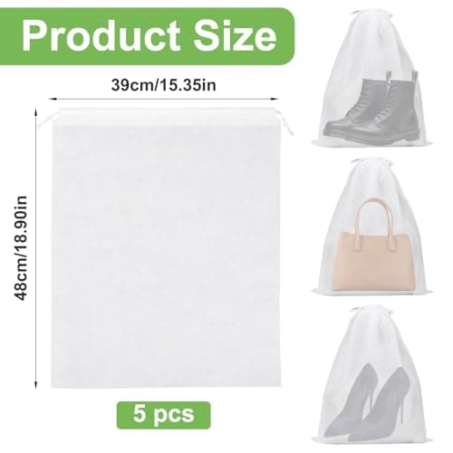 Nogeqi 5 Pcs Dust Bags for Handbags, Drawstring Purse Dust Bags, Bag Organizer for Handbag Storage, Breathable Non-Woven Fabric Dust Cover for Purses Cloth Shoestravel Luggage(White 48 * 39 cm) — view 2