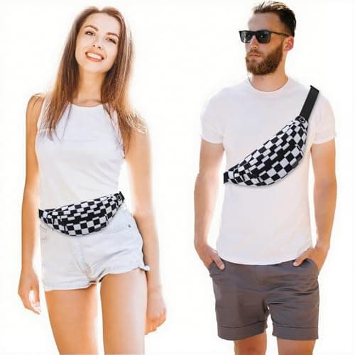 MAXTOP Large Bumbag Waist Fanny Pack Running Belt for Men Women Unisex Bum Bag with Headphone Jack and 4-Zipper Pockets Adjustable Belt for Travel Running Jogging Workout Hiking Gifts Checkered — view 2