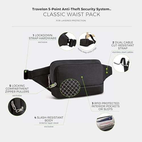 Travelon Unisex-Adult Anti-Theft Classic Waist Pack, Black, One Size — view 4