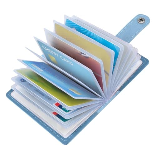 OSDUE Credit Card Holder for Women Men, Slim RFID Blocking Debit Card Wallet Soft PU Leather ID Bank Card Case with 26 Thickening Card Slots Travel Business Card Case (Blue)