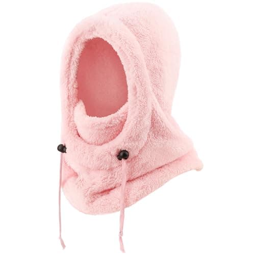 DRESHOW Winter Thermal Fleece Balaclava for Women and Men Windproof Ski Mask Face Cover Neck Warmer Hooded Scarf Cold Weather Beanie Hat with Adjustable Drawstring