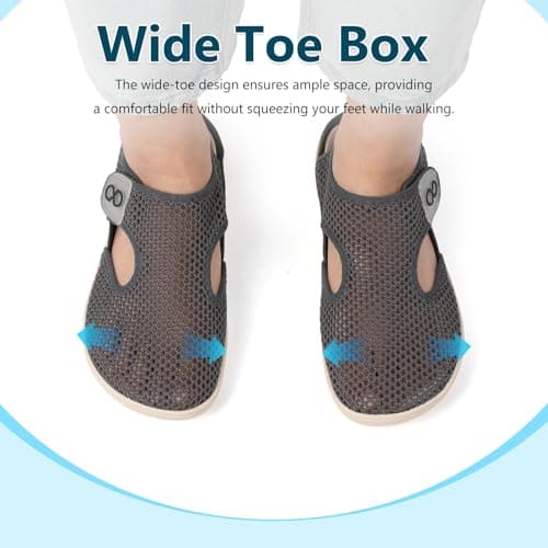 XIHALOOK Flat Sandals for Women Summer Closed Toe Sandals Casual Walking Beach Travel Shoes Minimalist Zero Drop Barefoot Dark Grey 9 W US — view 3