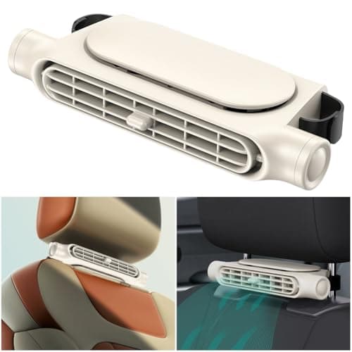 Car Backseat Fan,Car Seat Cooling Fan,3 Speeds Carseat Cooler,Portable Ventilation Fans,USB Rechargeable,Clip On Air Circulator,Electric Vehicle Fans for Road Trips Camping-Beige — view 2