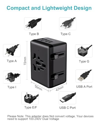 Universal Travel Adapter Worldwide, Travel Plug Adapter Worldwide With 2 USB C & 2 USB Travel Adaptor All in One International Travel Adapter Universal Charger Power Adapter for European EU US UK AUS — view 3