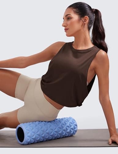 CRZ YOGA Pima Cotton Summer Gym Sleeveless Vest Tops for Women Light Elastic Running Crop Top Loose Crew Neck Yoga Shirt Hot Fudge Brown 14 — view 3