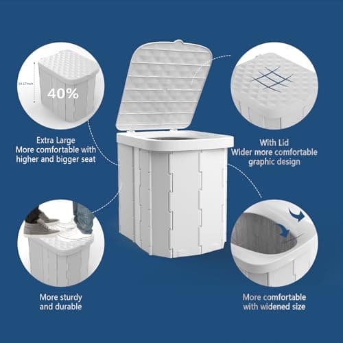 Hapoon Portable Camping Toilet for Adults - XL Folding Toilet with Lid, Travel Portable Potty, Grey — view 4