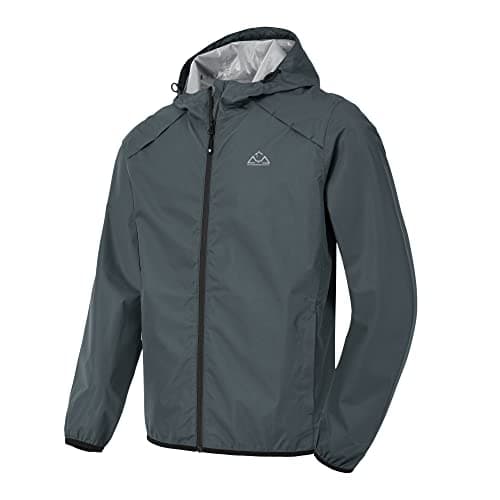Rdruko Mens Hooded Waterproof Packable Rain Jacket, Grey M