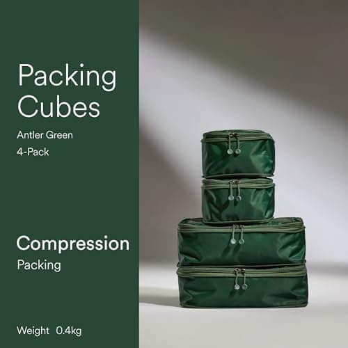ANTLER - Compression Packing Cubes, Set of 4 Essential Packing Cubes for Suitcases and Backpacks - Holiday, Travel & Accessories Organiser, Easy Clothes and Shoe Storage - Antler Green — view 2