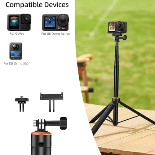 53"/135cm Selfie Stick Tripod Kit for DJI Action 5 Pro/4/3, Osmo 360, 2-in-1 Travel Tripod w Magnetic Quick-Release Adapter, Portable Vlogging Stand/Extension Rod/Extendable Hand Grip/Accessories — view 4