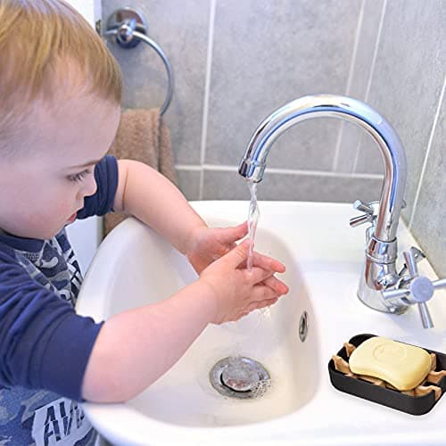 VEGCOO Bamboo soap holder, Natural Bamboo Soap Dish with Drainage Storage Holder, Durable Anti-Mould Natural Soap Box Soap Saver for Shower, Bathroom, Kitchen and Wash Basin (1 Pack Black) — view 6