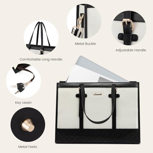 LOVEVOOK 17.3 Inch Laptop Bags for Women, Ladies Handbags for Work Business, Womens Large Tote Bag, Shoulder Bag with Clutch Lightweight for Office Business School College Shopping, Black White — view 5